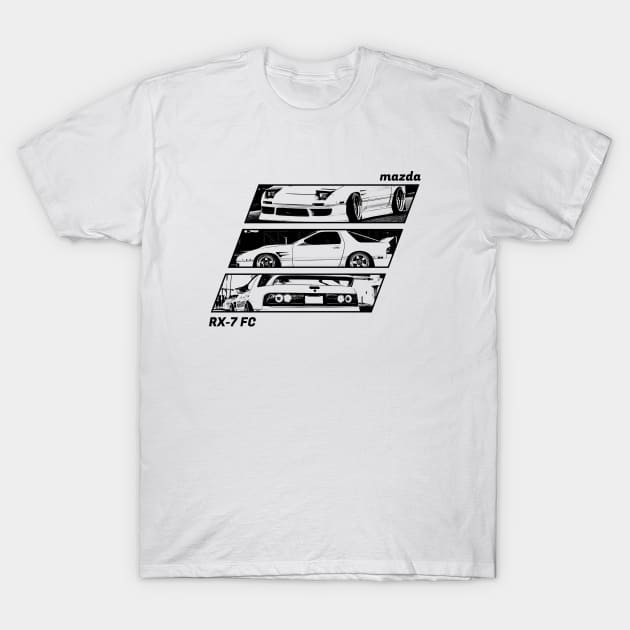 MAZDA RX-7 FC Black 'N White Archive 2 T-Shirt by Cero